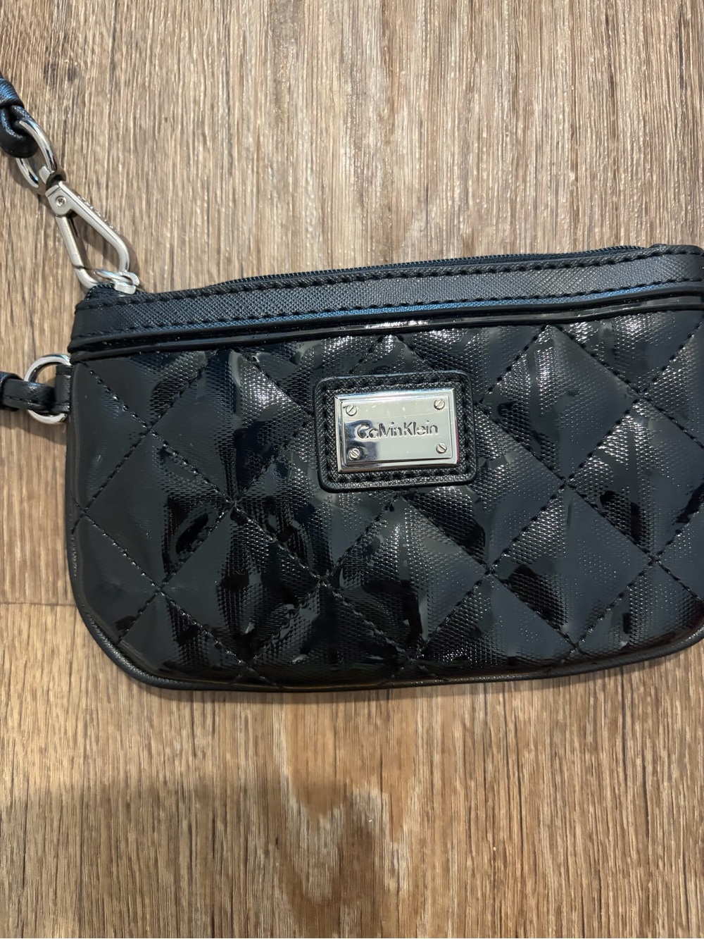 Calvin Klein Glossy Quilted Black Patent Wristlet